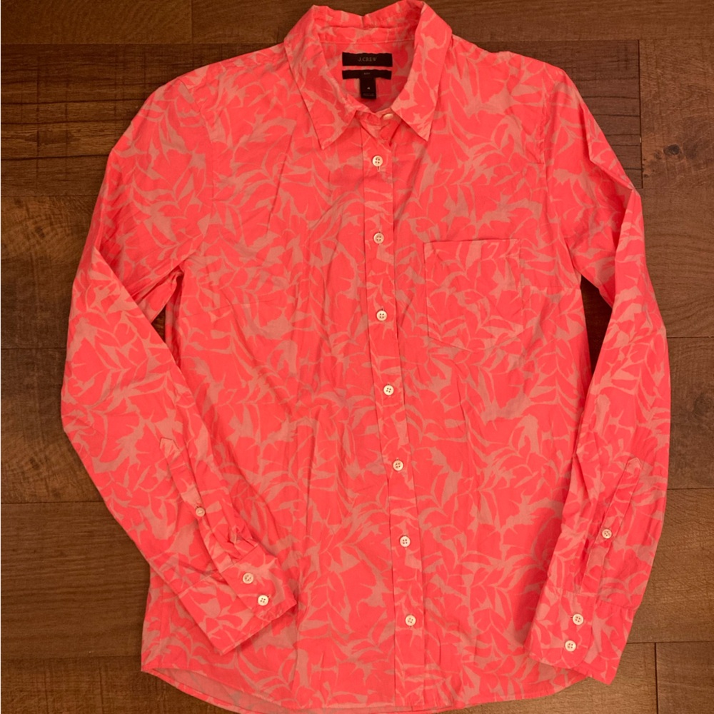 J. Crew Coral Pink Floral Button-Down Shirt